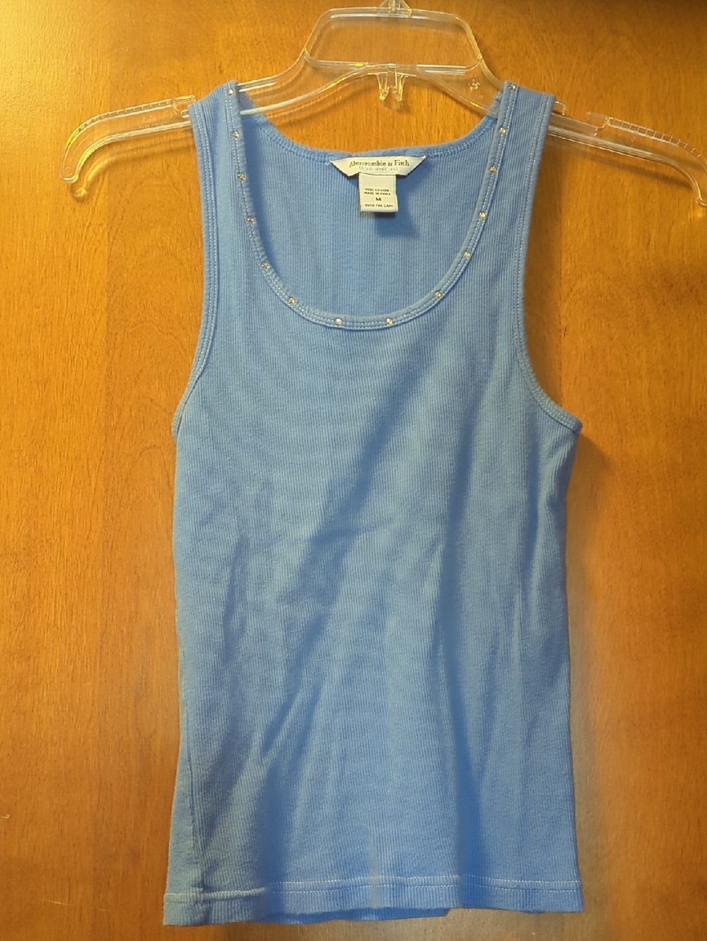 Abercrombie & Fitch Light Blue Ribbed Tank with Rhinestone Trim